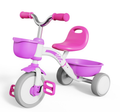 Classic Kids Tricycle with Front & Rear Storage Baskets, White & Pink Toddler Pedal Trike with Ergonomic Seat for Ages 2-5