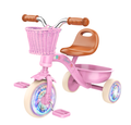 Sweet Pink Kids Tricycle with Light-Up Wheels & Woven Basket – Ideal Birthday Gift Pedal Trike for Toddlers Ages 2, 3, 4, 5
